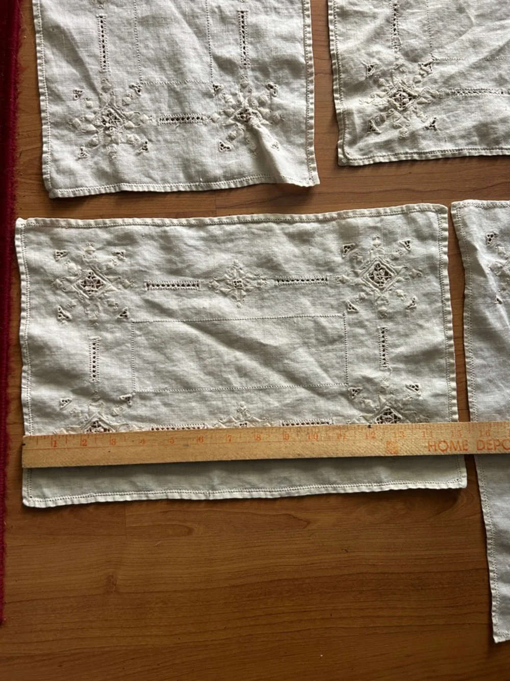 Antique Embroidered Ivory Linen Placemats - Set of 6
